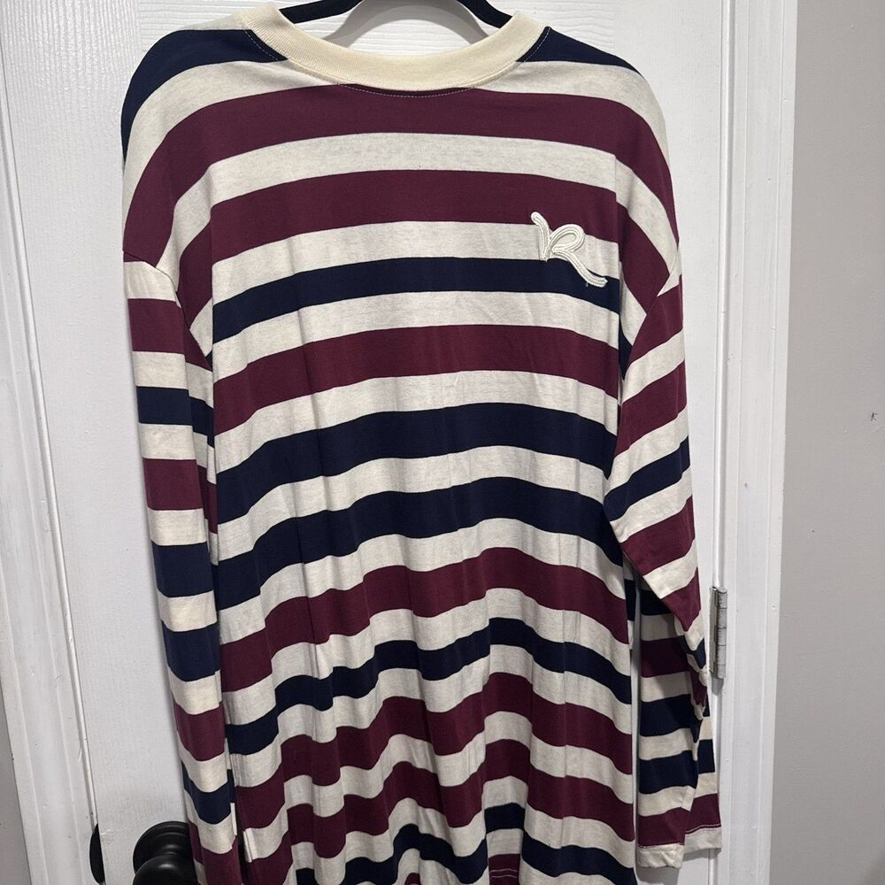 Rocawear 3XL Men’s Long Sleeve Striped Tee Burgundy Navy Cream Hip Hop Y2K